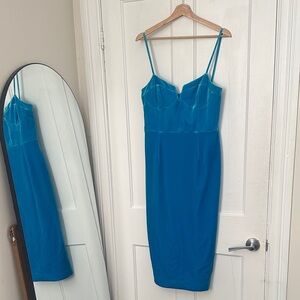 Rebecca Vallance Blue Velvet Cocktail Midi Dress